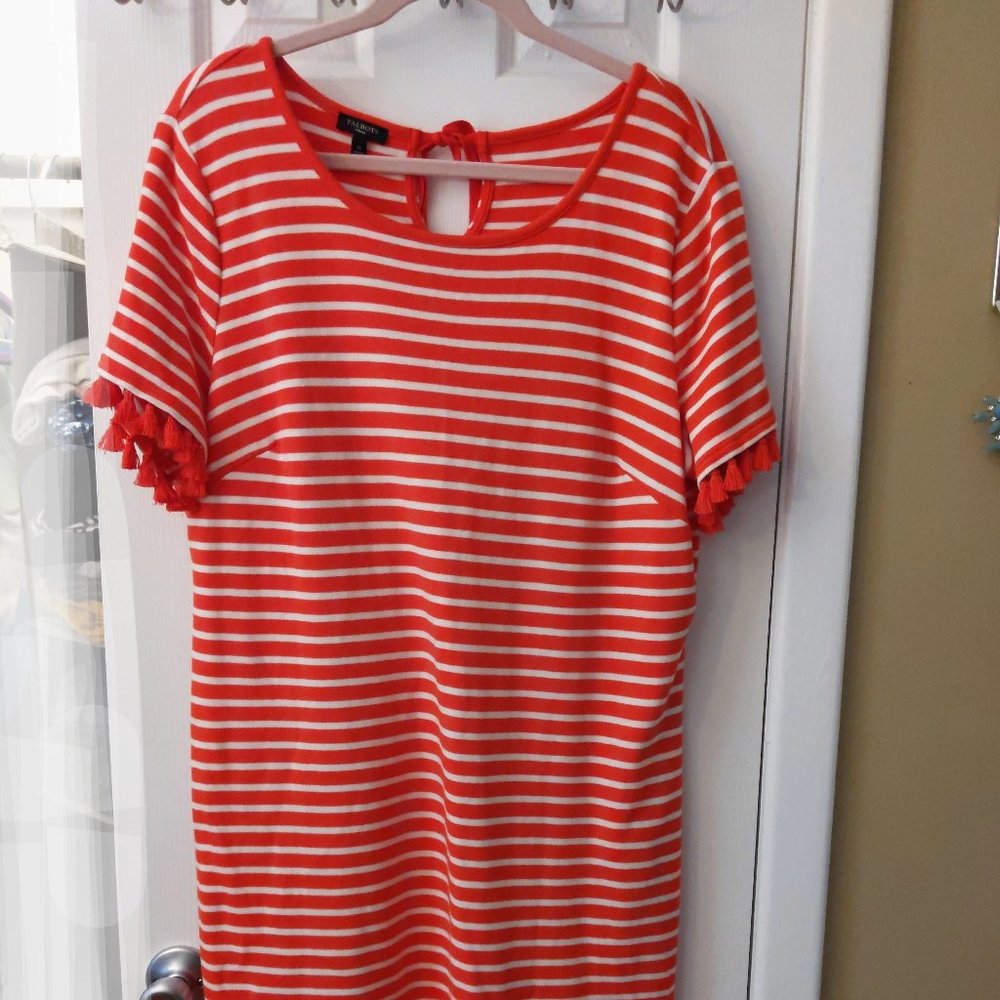 Talbots Orange Stripe Tassel Dress